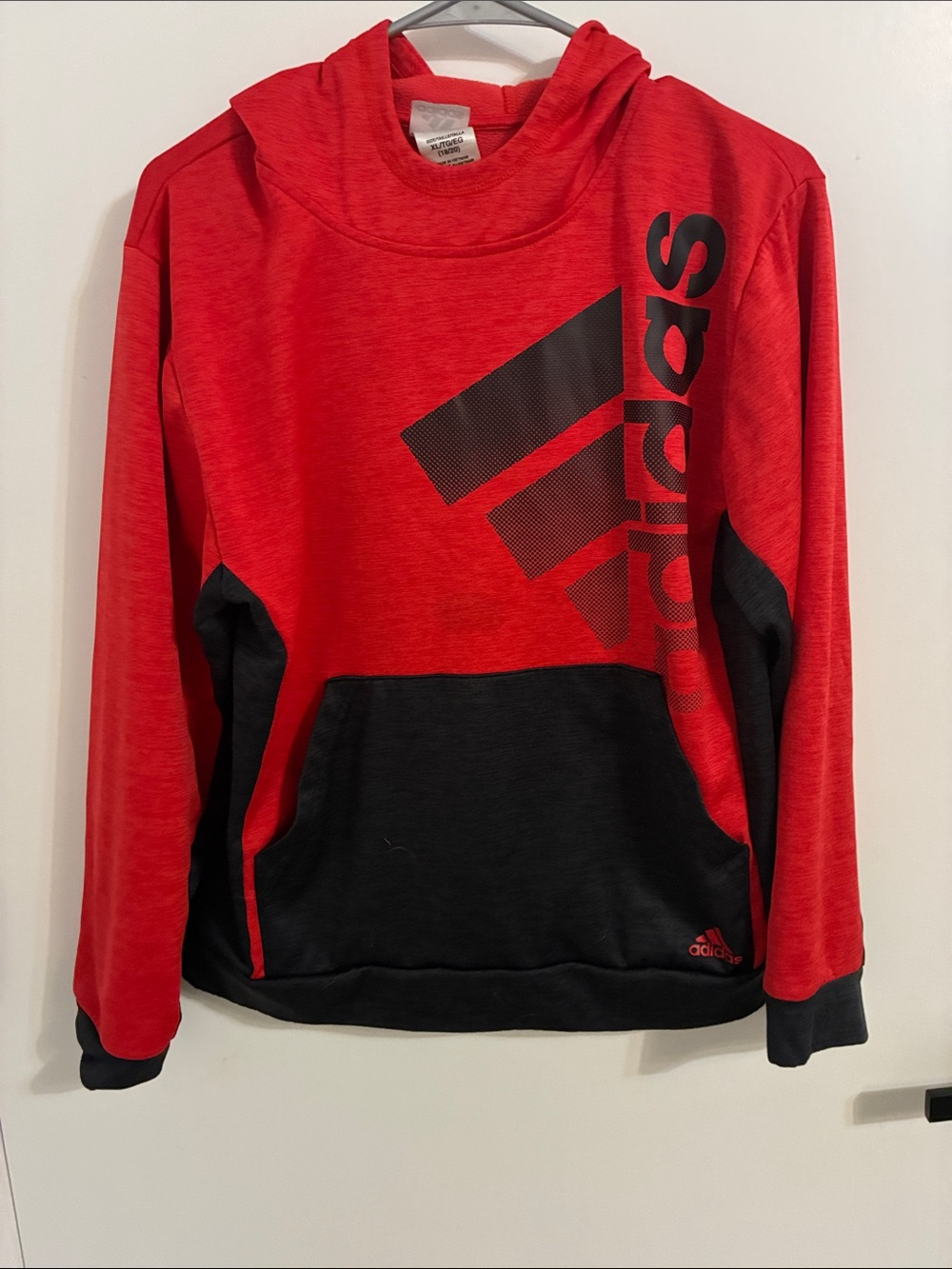 adidas Red and Black Pullover Hoodie with Large Logo